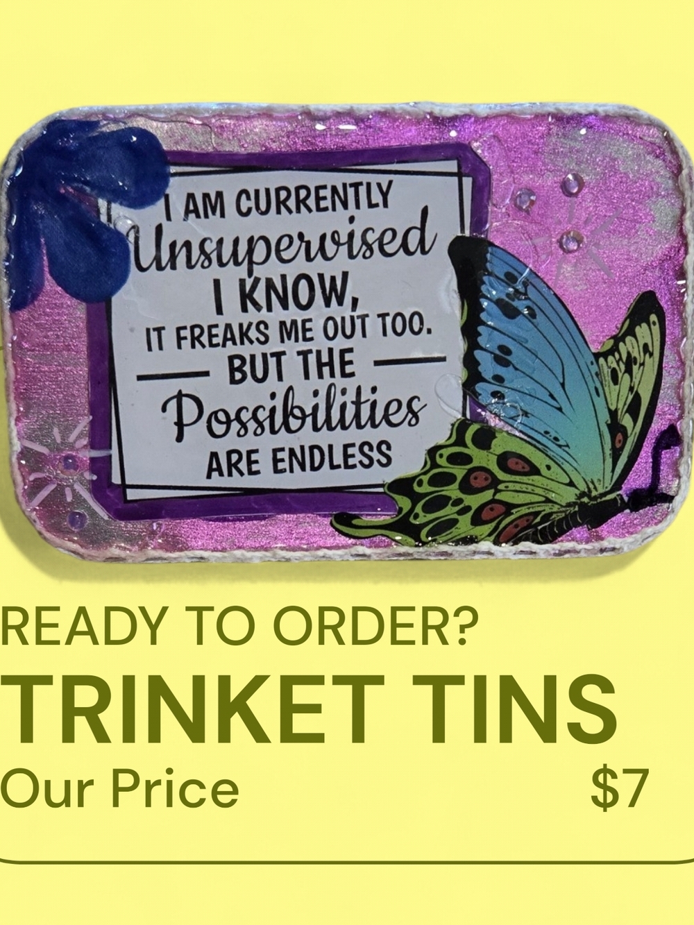 Butterfly Trinket Tin - Purple with Blue & Green Accent